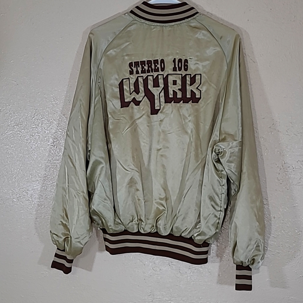 Vintage Satin Unique Button up WYRK stereo 106 staff jacket King Louie size L
